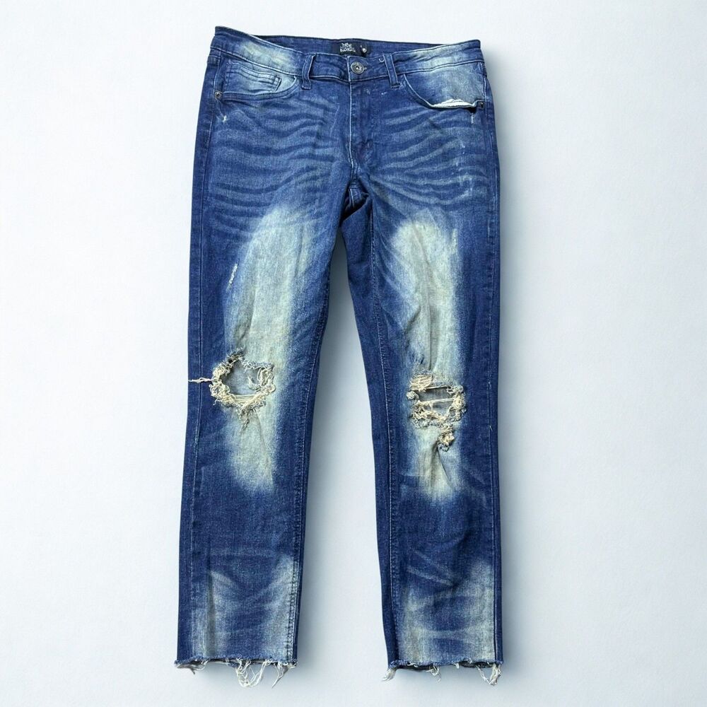 True Indigo Jeans Women 32/30 Tag Skinny Distressed Raw Hem Stretch Denim